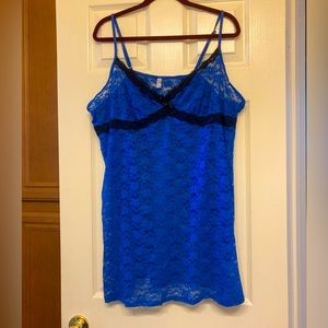 Royal Blue Lace Nightie with Black Trim